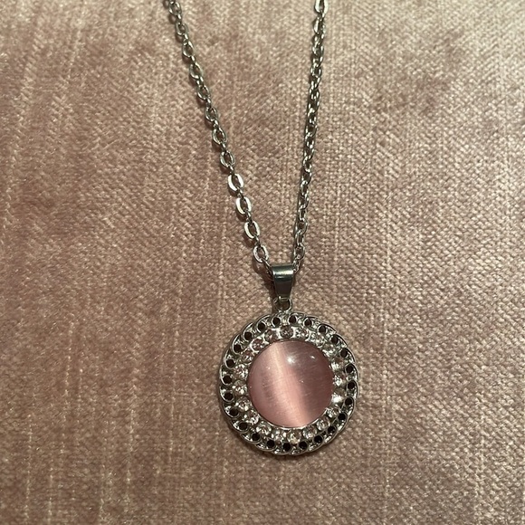 Pink & Silver Catseye Pendant Necklace - Picture 7 of 7